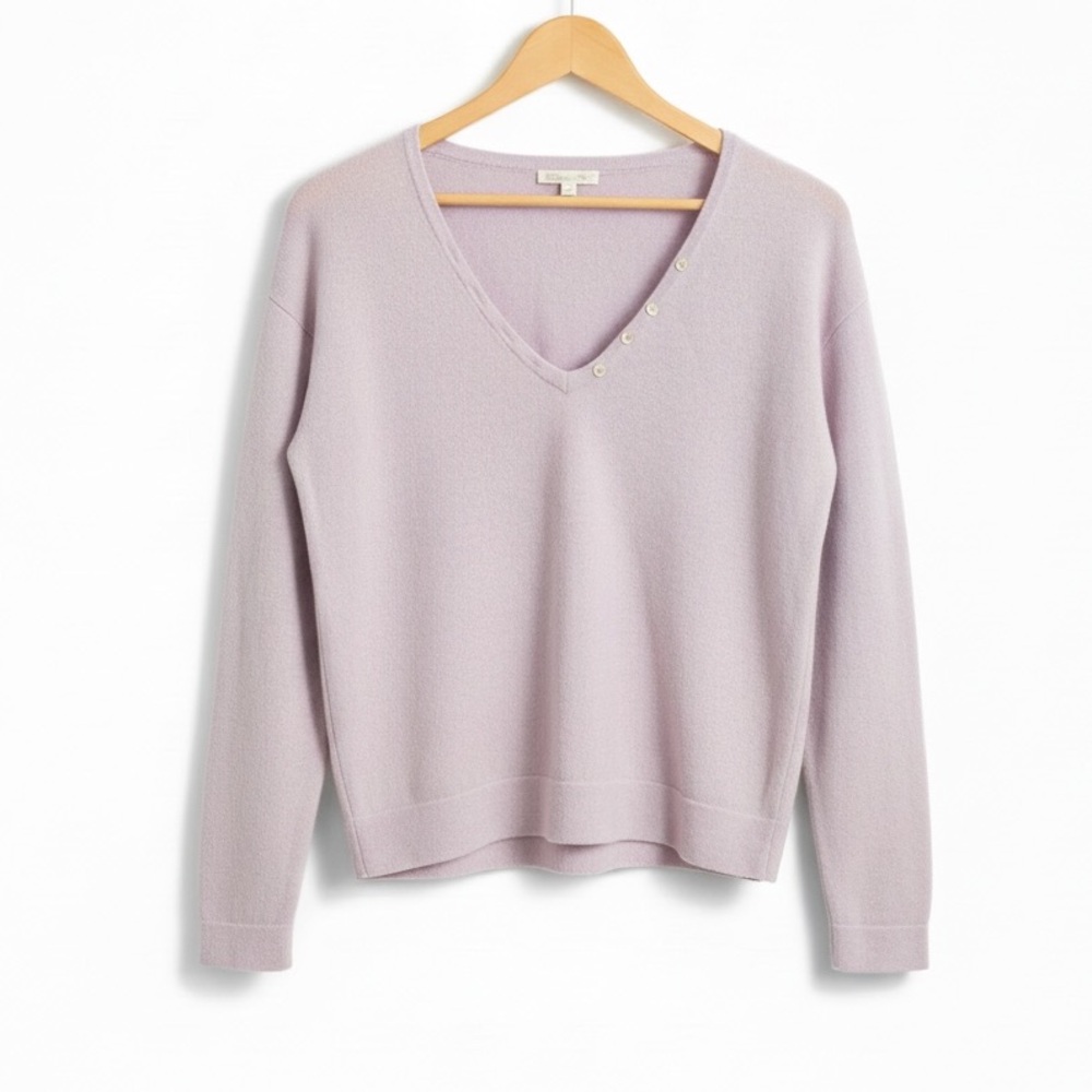Minnie Rose Softest Cashmere Light Lilac V-Neck Sweater